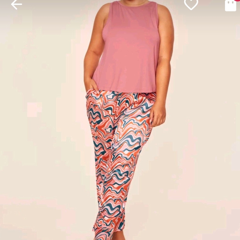 Adore Me Alania Sleepwear Set Pink Tank Wavy Print Pants 1X